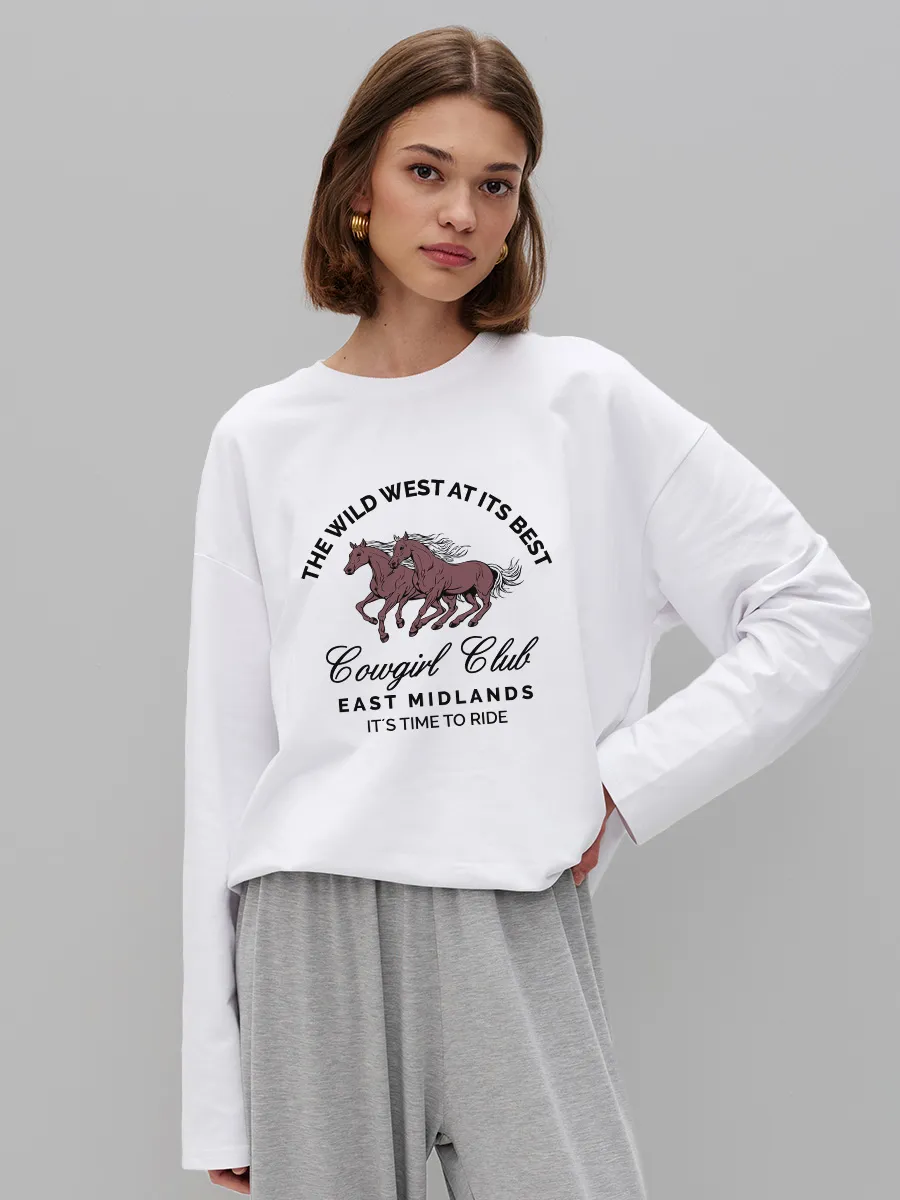Women'S Fashion Wild West - Women's 100% Cotton Horse Print Long